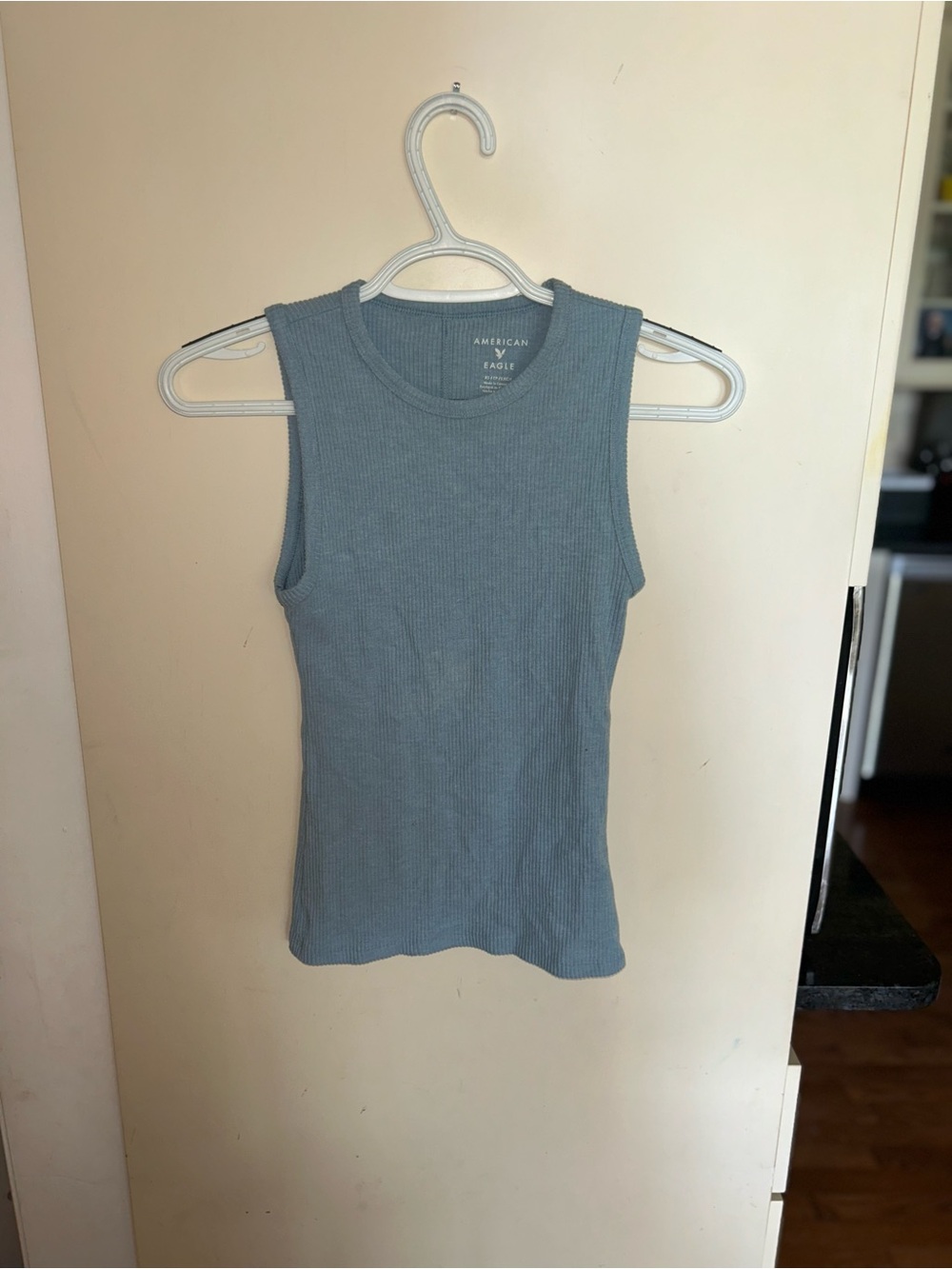 American Eagle Soft & Sexy Ribbed High Neck Tank Top Blue Gray XS